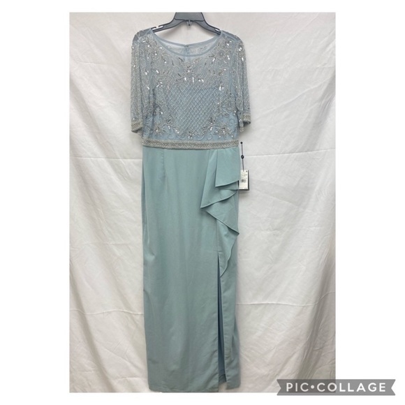 Adrianna Papell elbow length illusion sleeves beaded bodice gown - Picture 9 of 13